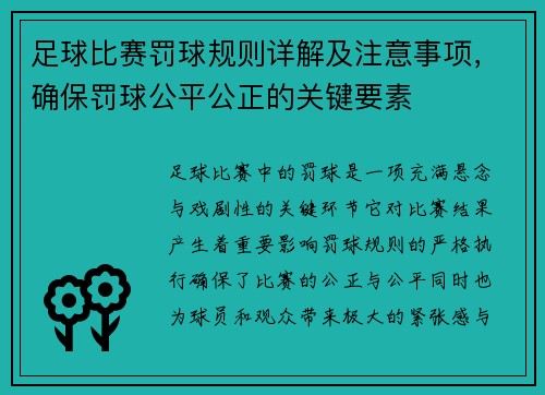 足球比赛罚球规则详解及注意事项，确保罚球公平公正的关键要素