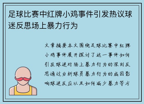 足球比赛中红牌小鸡事件引发热议球迷反思场上暴力行为
