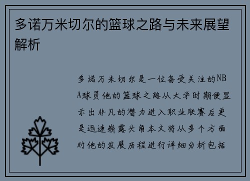 多诺万米切尔的篮球之路与未来展望解析