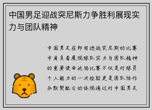 中国男足迎战突尼斯力争胜利展现实力与团队精神