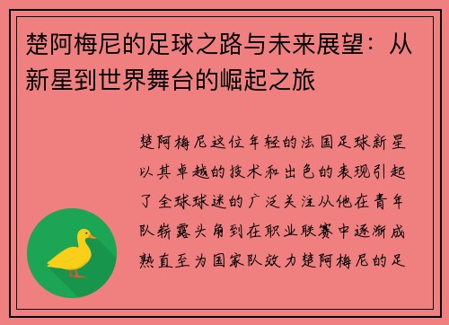 楚阿梅尼的足球之路与未来展望：从新星到世界舞台的崛起之旅
